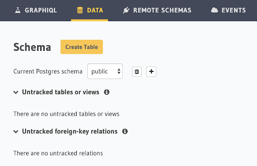 DATA tab in Hasura UI DATA tab in Hasura UI