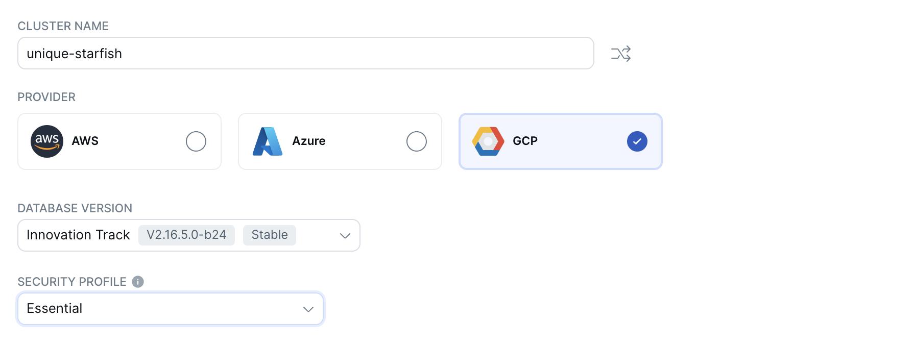 Add Cluster Wizard - General Settings Add Cluster Wizard - General Settings