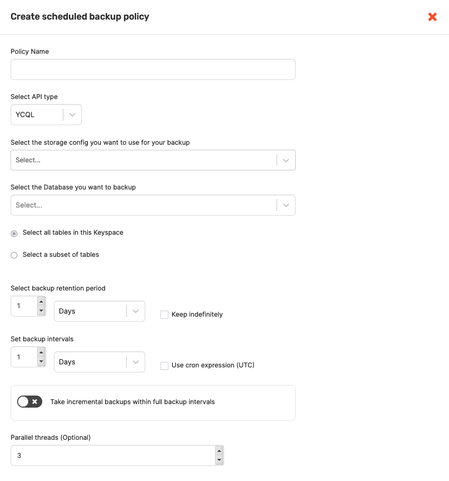 Create Backup form Create Backup form